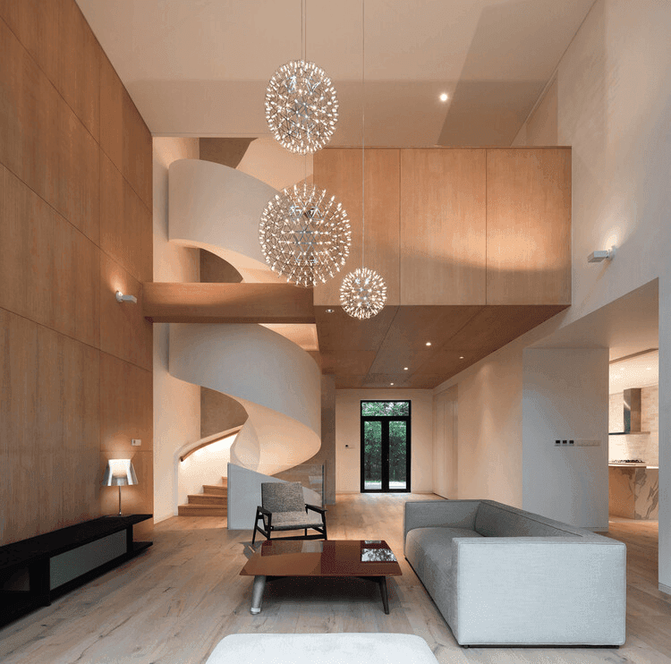 Sleek Contemporary interior design style displaying high-end minimalist furnitureand open-concept spaces