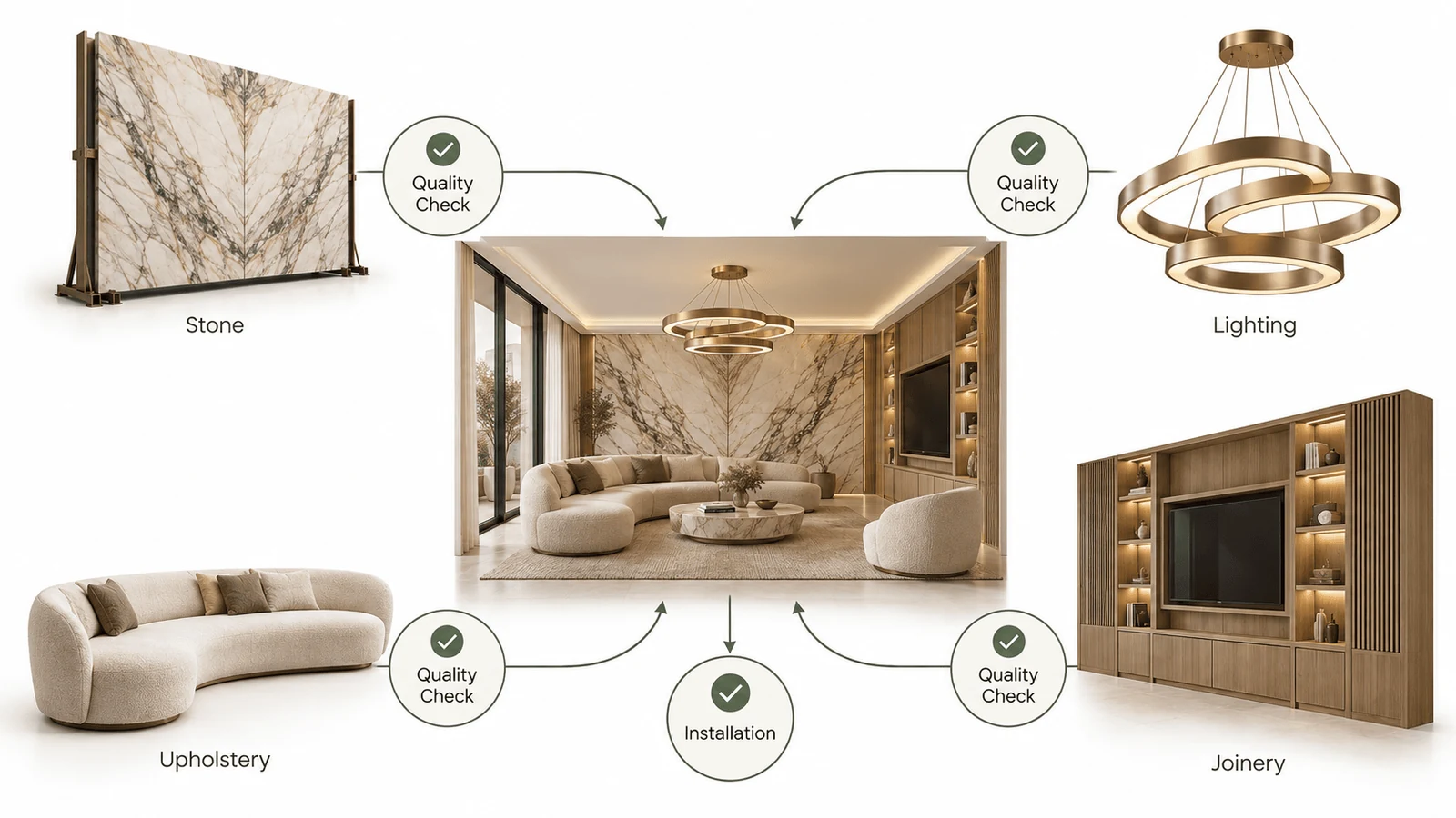 interior designer material furniture and vendor network with quality checks