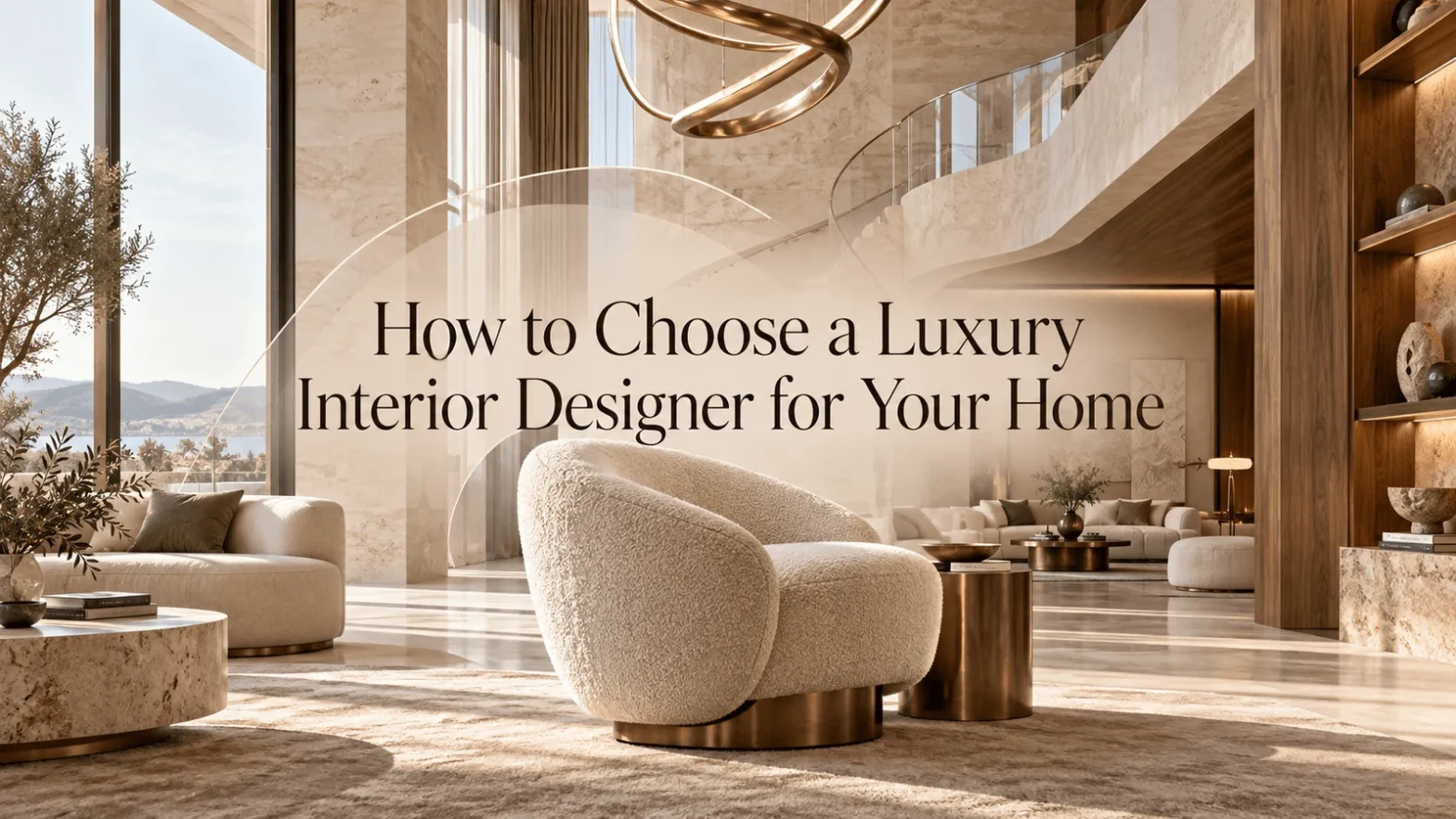 luxury interior designer in dubai living room with curved sofa and marble floors